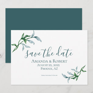 Reserve A Data Ramais Florais De Aquarela, Azul, Verde, Casamento