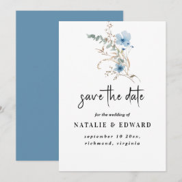 Reserve A Data ramalhete de flores aquarela azul empoeirado rústi