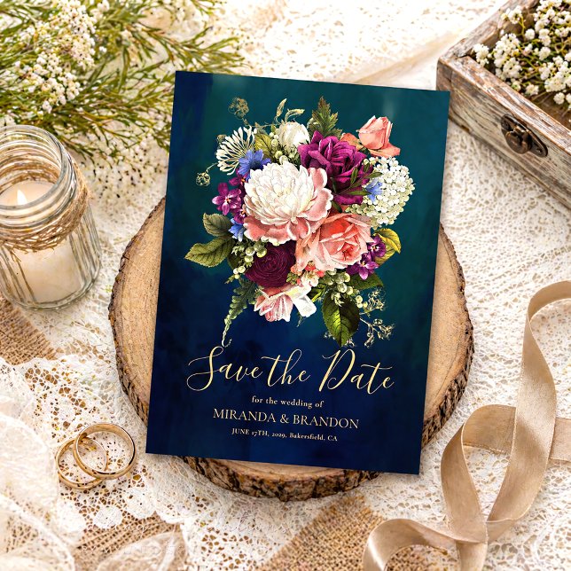 Reserve A Data Ramalhete Floral Romântico Esmeralda Verde Dourado (Criador carregado)
