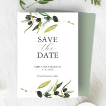 Ramo de Oliveira em Aquarela Moderna Save The Date