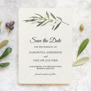 Reserve A Data Ramo simples em aquarela verde oliva