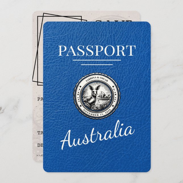 Reserve A Data Real Blue Austrália Passaporte Salvar Data (Frente/Verso)