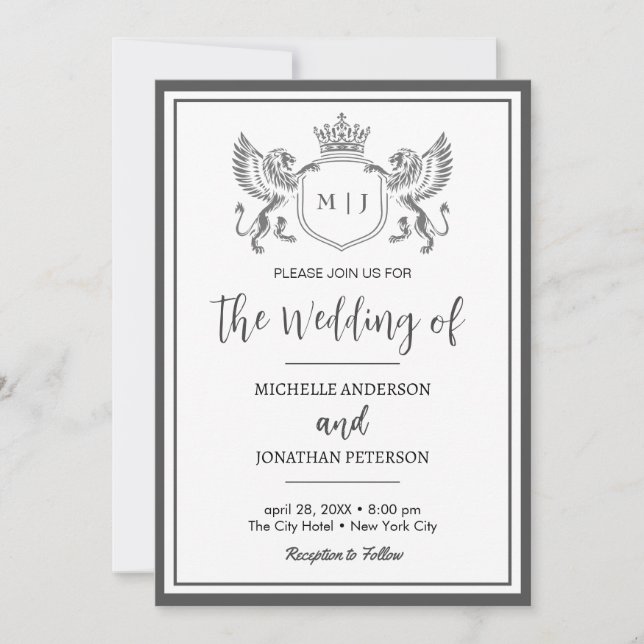 Reserve A Data Real Coroa Emblem Lions Monograma Foto Casamento (Frente)