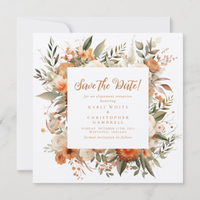 Reserve A Data Recepção Floral de Outono Elegante Salvar A Data (Frente)