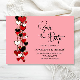 Reserve A Data Red and Black Hearts Wedding Save the Date