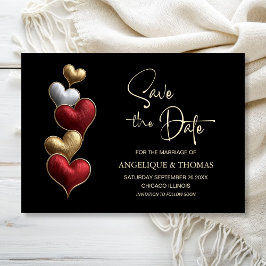 Reserve A Data Red and Gold Hearts Wedding Save the Date
