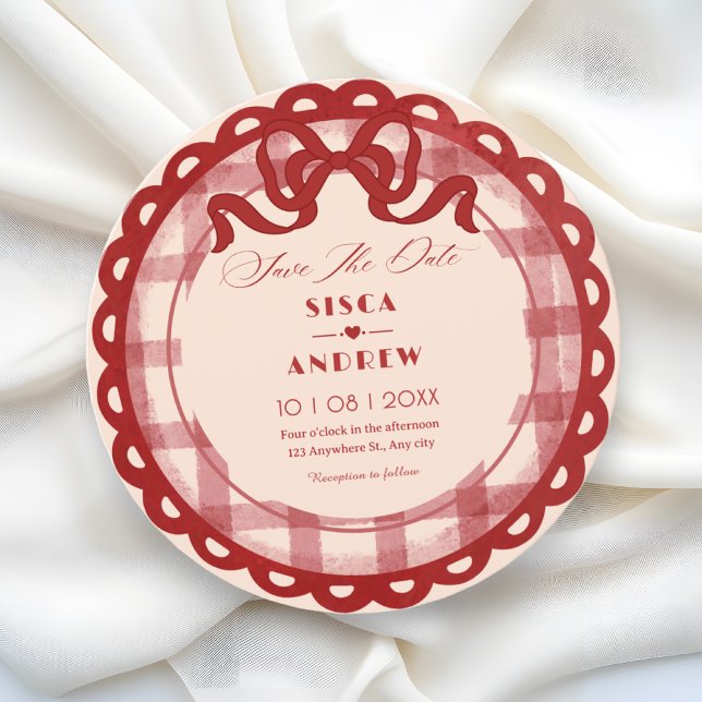 Reserve A Data Red bow plaid wedding (Criador carregado)