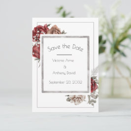 Reserve A Data Red Brown Rosas Watercolor Elegante
