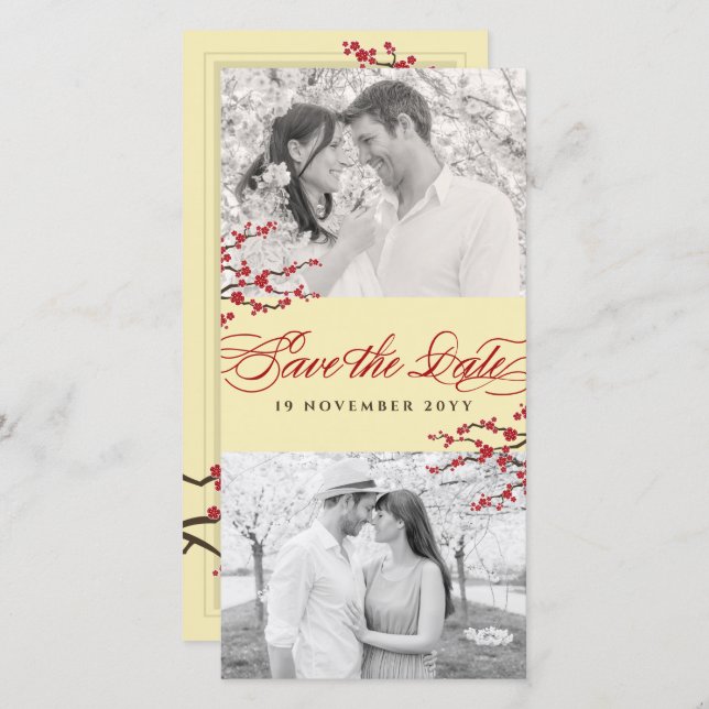 Reserve A Data Red Cherry Blossoms Flores Asiáticas Zen Sakura Fo (Frente/Verso)