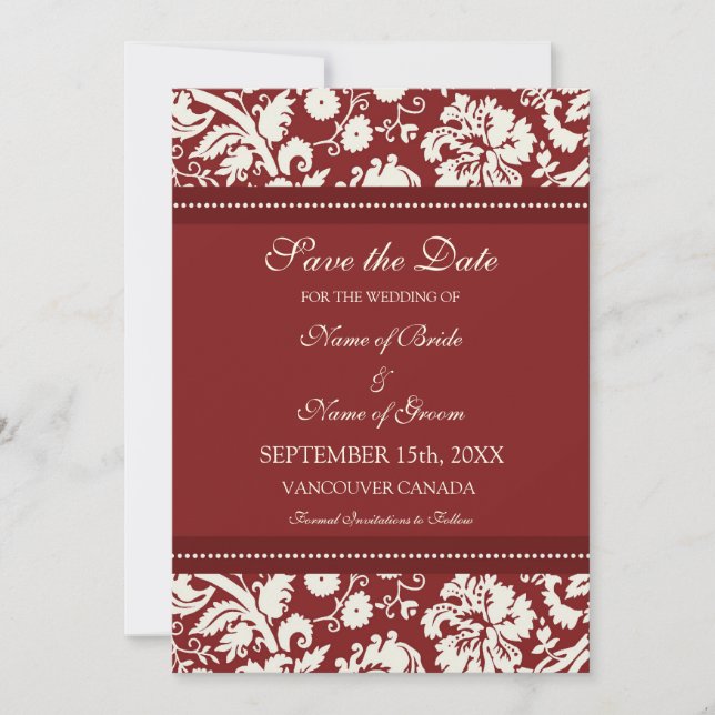 Reserve A Data Red Cream Weding Save the Date Card (Frente)
