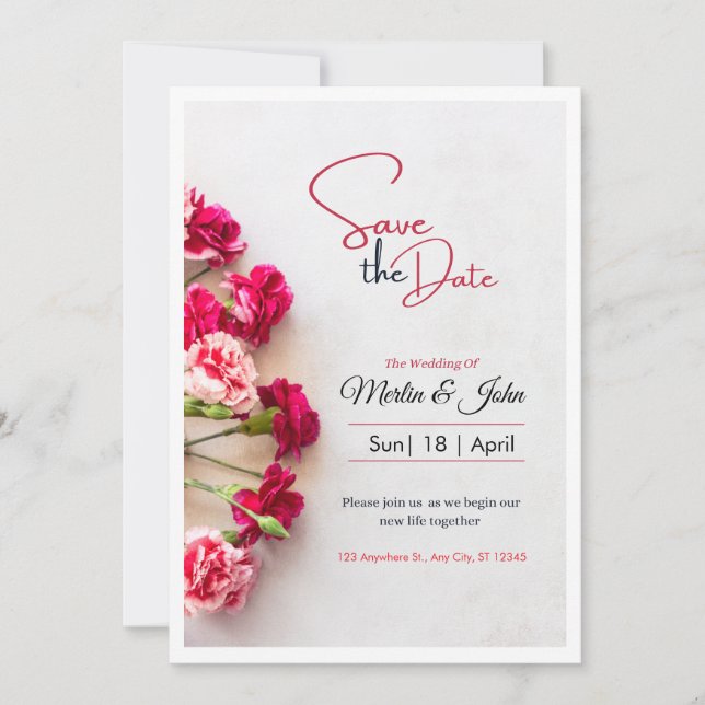 Reserve A Data Red Floral Photo Wedding Save the Date Poster (Frente)