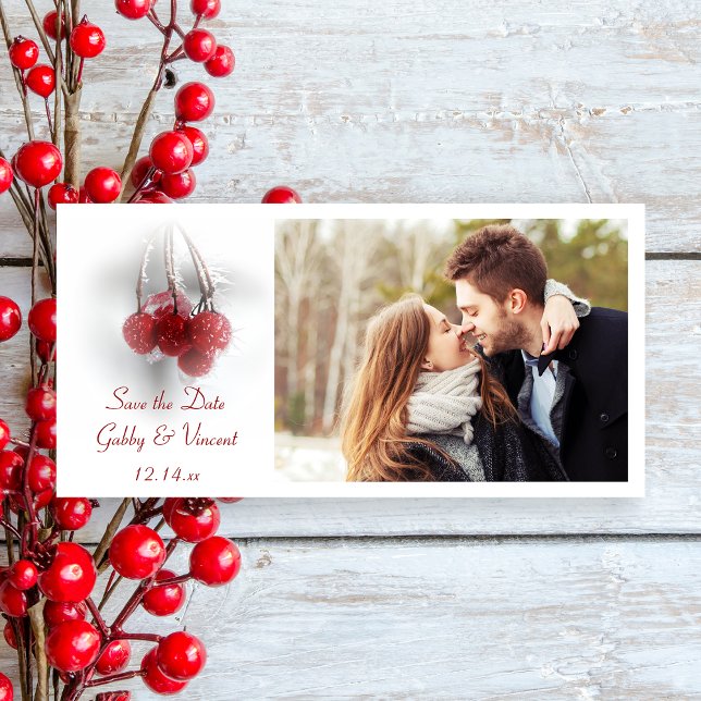 Reserve A Data Red Frosty Berries Casamento no inverno Salvar a D (Criador carregado)