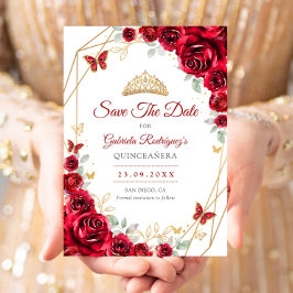 Reserve A Data Red Gold Floral Quinceanera