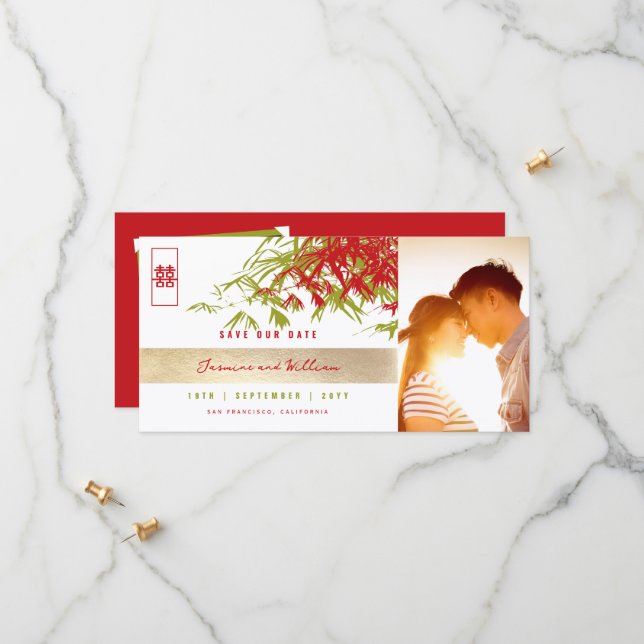 Reserve A Data Red Green Zen Bamboo deixa casamento chinês com fo (Frente/Verso In Situ)