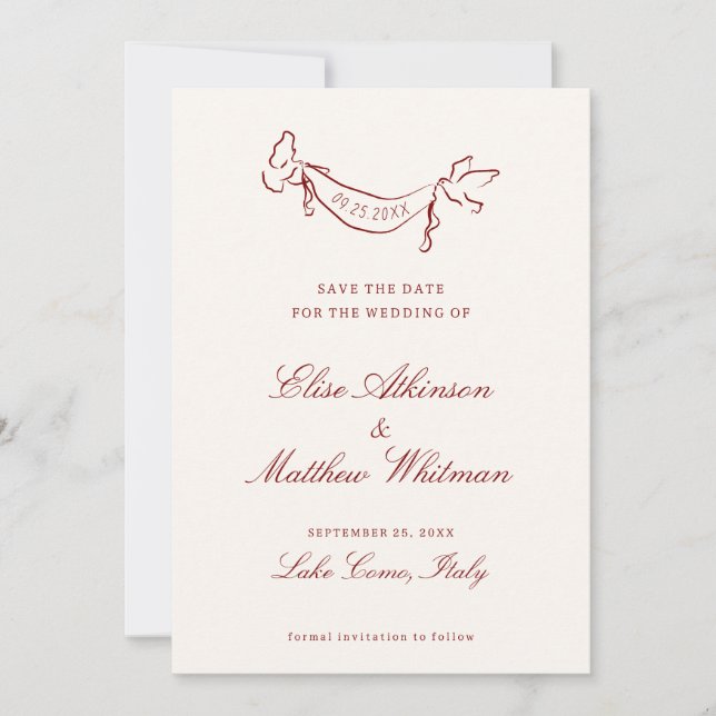 Reserve A Data Red Illustrated Whimsical Wedding  (Frente)