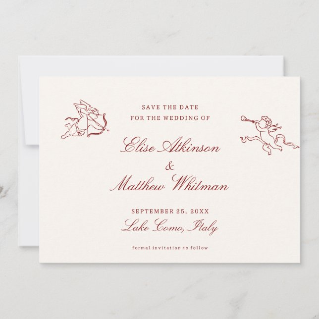 Reserve A Data Red Illustrated Whimsical Wedding  Save The Date (Frente)