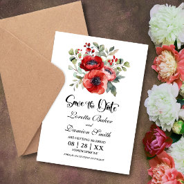 Reserve A Data Red Poppy Flowers Casamento Salvar a Data