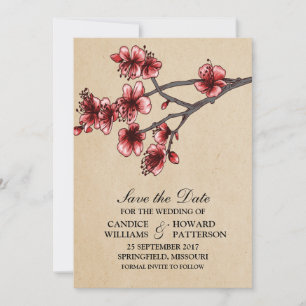 Reserve A Data Red Vintage Cherry Blossoms Salve a data Convide