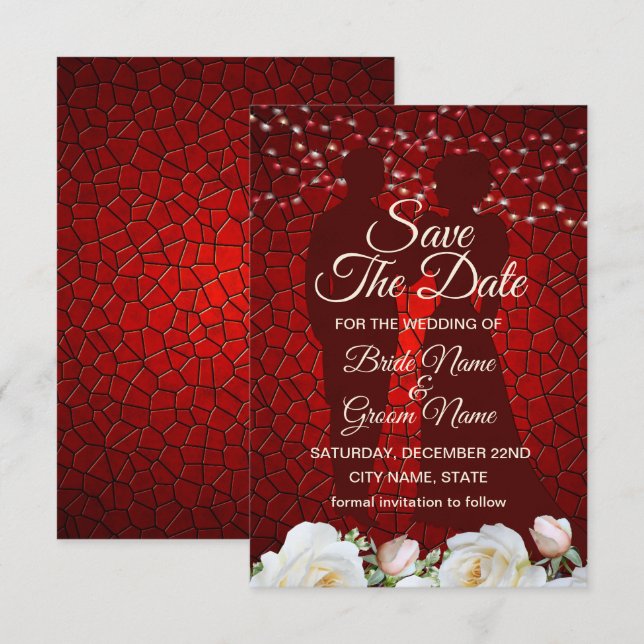 Reserve A Data Red Wedding White Flowers Modern (Frente/Verso)
