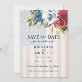 Reserve A Data Red White Blue Floral EUA Flag Watercolor Weding