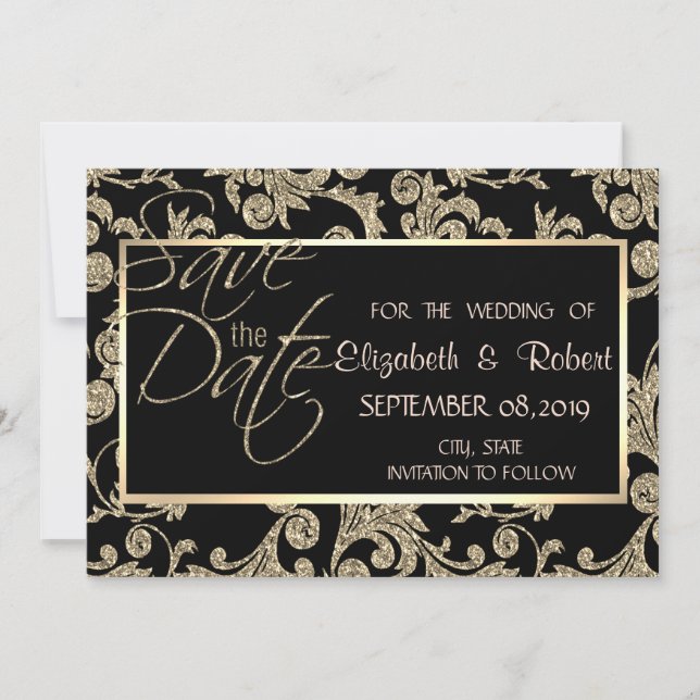 Reserve A Data Redemoinho de Brilho Dourado Elegante para Salvar  (Frente)