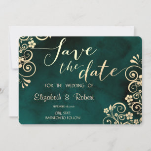 Reserve A Data Redemoinho Dourado Verde Esmeralda Casamento Salva