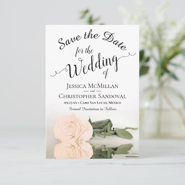 Reserve A Data Refletindo Casamento Romântico de Rosa de Pêssego  (Em pé/Frente)