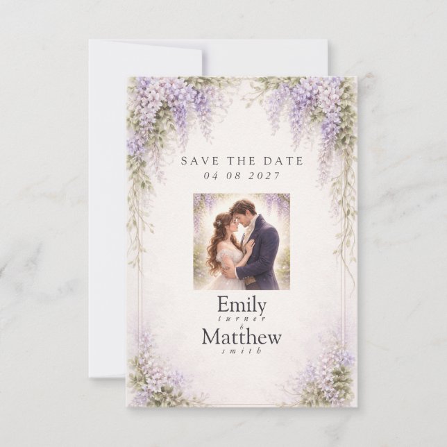 Reserve A Data Regency Wisteria Save the Date Photo Card (Frente)