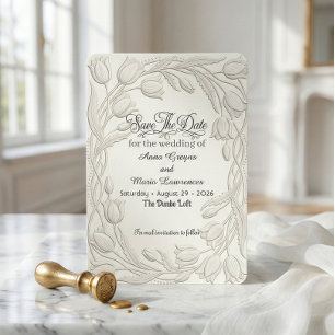 Reserve A Data Relevo Floral de Tulipa em 3D Embossed Falso