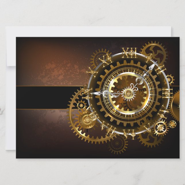 Reserve A Data Relógio steampunk com engrenagens antigas (Frente)