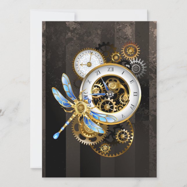 Reserve A Data Relógio Steampunk com Libélula Mecânica (Frente)