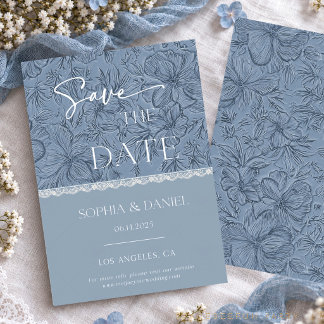 Reserve A Data Renda de Casamento  Poupa a Data Azul Empoeirado