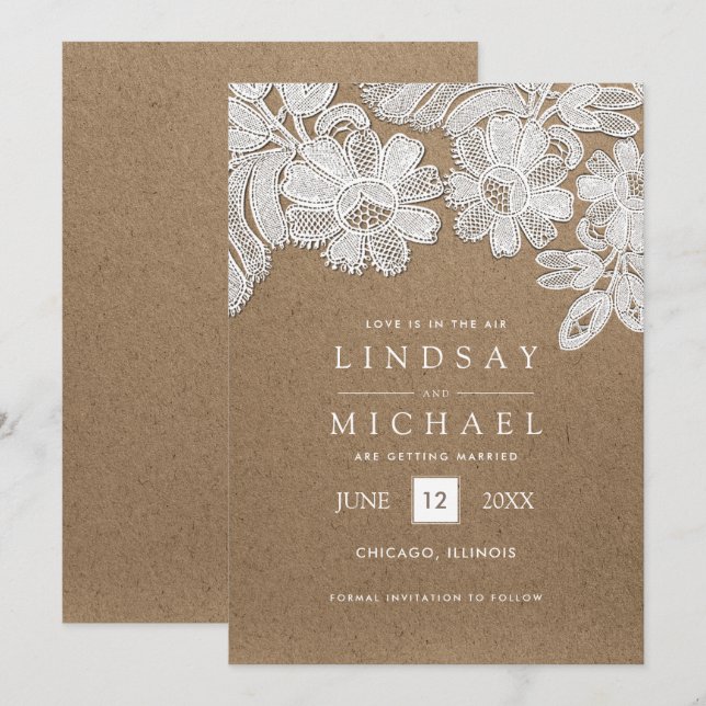 Reserve A Data Renda | Kraft Paper Wedding Save the Date Cards (Frente/Verso)