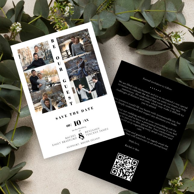 Reserve A Data Reserva La Fecha Black Love Simple Elegant Modern (Simple Chic Modern 6 Multi Photos Black & White Wedding Save the Date with Envelope. )