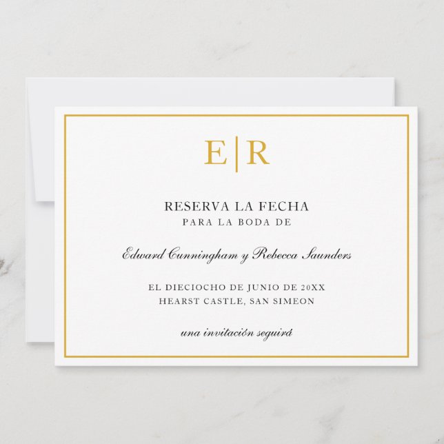 Reserve A Data Reserva La Fecha Elegante Dourado Monograma Formal (Frente)