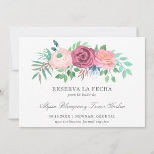 Reserve A Data Reserva La Fecha Elegante Rosa Floral Espanhol
