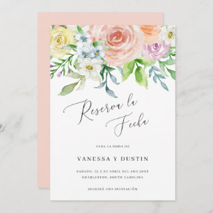 Reserve A Data Reserva La Fecha Floral Watercolor Casamento espan