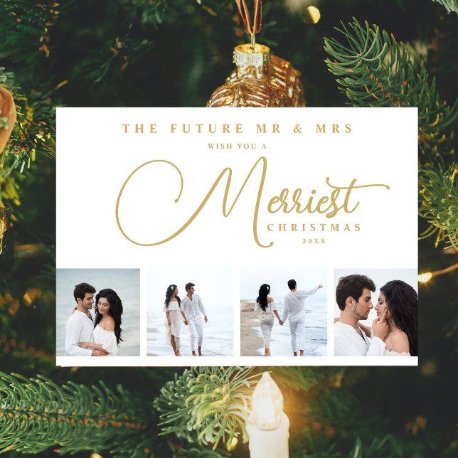 Reserve A Data Reserva La Fecha Gold Exquisite Modern Wedding Chr (Exquisite Modern Wedding Christmas 4 Photos in Fake Gold Holiday Card as a Save the Date Card.)