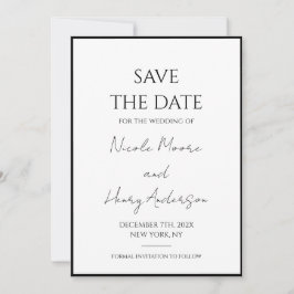 Reserve A Data Reserva la fecha Minimalista Blanco Y Negro Boda