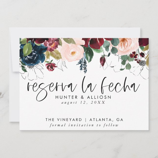 Reserve A Data Reserva La Fecha Modern FloralConvite (Frente)