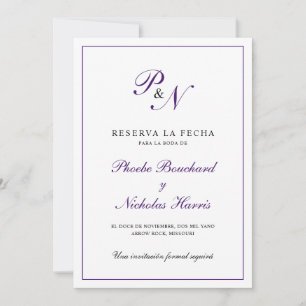 Reserve A Data Reserva la Fecha Purple Monograma Formal