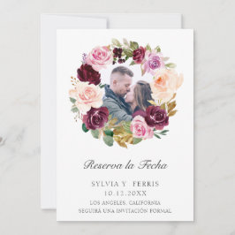 Reserve A Data Reserva la Fecha Roxo Floral Foto Espanhol