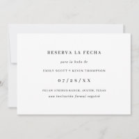 Reserva la Fecha Simples Espanhol Negro e Branco