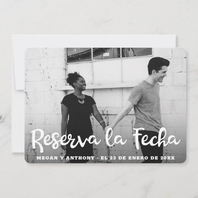 Reserve A Data Reserva la Fecha White Text Overlay Foto Espanhola (Frente)