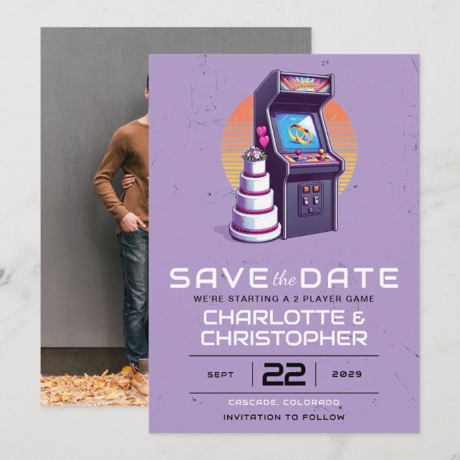 Reserve A Data Retro Arcade Wedding (Frente/Verso)
