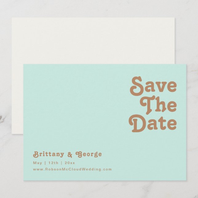 Reserve A Data Retro Beach | Aqua Horizontal Salvar a Data (Frente/Verso)