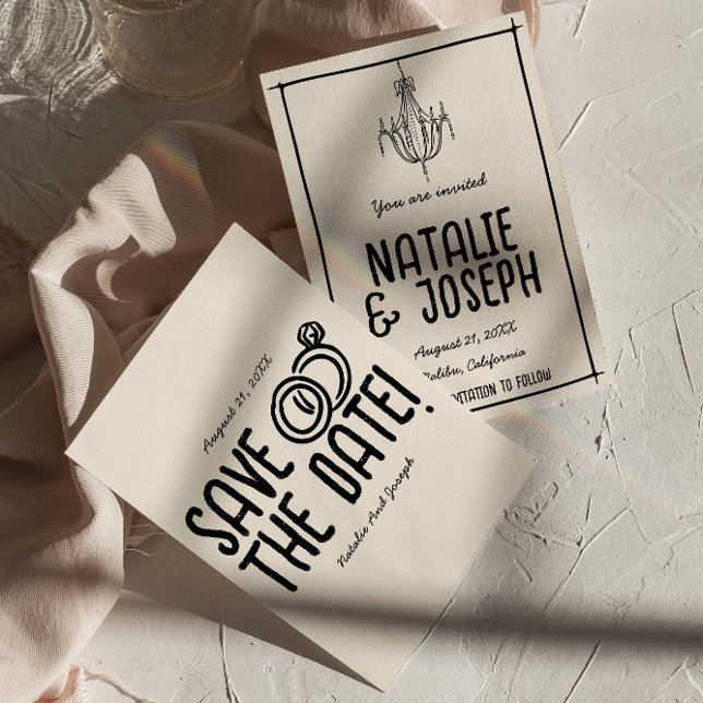 Reserve A Data Retro Black White Hand Drawn Casamento Único Quirk (Criador carregado)