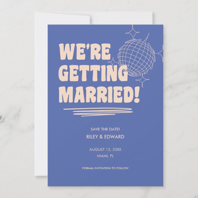 Reserve A Data Retro Bold "We're Getting Married" Blue Wedding (Frente)