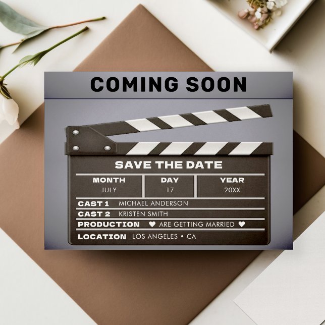 Reserve A Data Retro Brevemente Vindo Filme Conselho (Retro Coming Soon Movie Film Clap Board Wedding Save The Date)