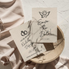 Reserve A Data Retro Cupid Quirky Casado Desenho Mão Escrito